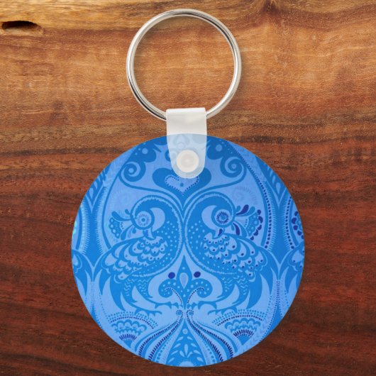 Blue Oriental Peacock Birds Sleutelhanger (Voorkant)