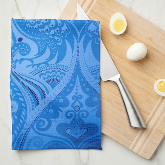 Blue Oriental Peacock Birds Theedoek (Quarter Fold)