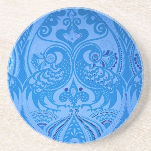 Blue Oriental Peacock Birds Zandsteen Onderzetter (Voorkant)