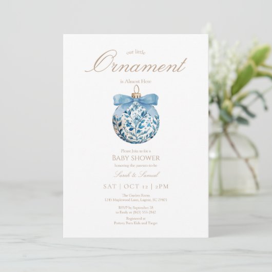 Blue Ornament Baby shower Invitation Bedankkaart (Staand voorkant)