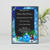 Blue Ornament Baubles Kerstfeest Kaart (Staand voorkant)