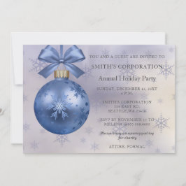 Blue Ornament Elegant Corporate Holiday Party Kaart