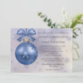 Blue Ornament Elegant Corporate Holiday Party Kaart (Staand voorkant)
