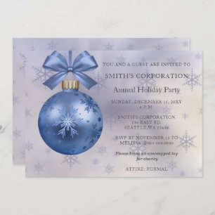 Blue Ornament Elegant Corporate Holiday Party Kaart