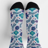 Blue ornament en poinsettias Christmas Crew Sokken (Top)