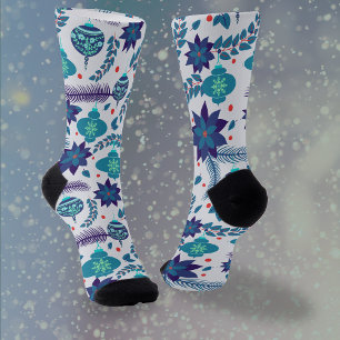 Blue ornament en poinsettias Christmas Crew Sokken