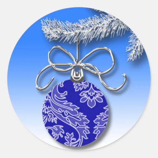 Blue Ornament Hanging feestzegel Ronde Sticker (Voorkant)