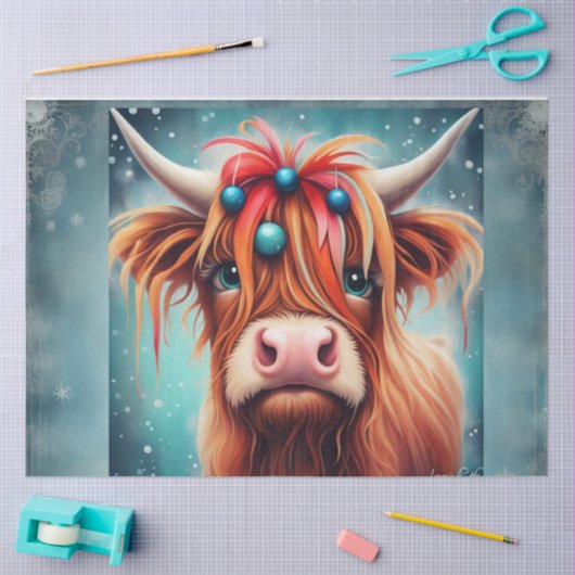 Blue Ornament Highland Koe Decoupage papier (Craft)