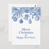 Blue Ornament Merry Christmas Chinoiserie Briefkaart (Voorkant / Achterkant)