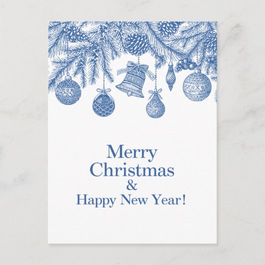 Blue Ornament Merry Christmas Chinoiserie Briefkaart (Voorkant)