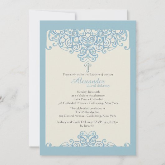 Blue Ornamental Religious Invitation Kaart (Voorkant)