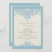 Blue Ornamental Religious Invitation Kaart (Voorkant / Achterkant)