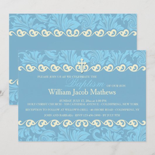 Blue Ornamental Religious Invitation Kaart (Voorkant / Achterkant)