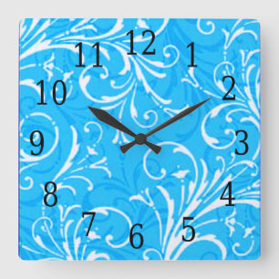 Blue Ornamental Square Clock Vierkante Klok