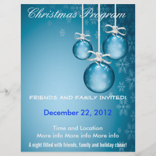 Blue Ornamenten and Snowflakes Program Flyer