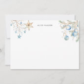 Blue Ornamenten Holiday Monogram Note Kaart Notitiekaartje (Voorkant)