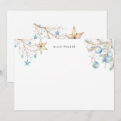Blue Ornamenten Holiday Monogram Note Kaart Notitiekaartje (Voorkant / Achterkant)