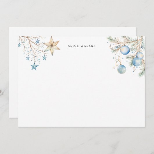 Blue Ornamenten Holiday Monogram Note Kaart Notitiekaartje (Voorkant / Achterkant)