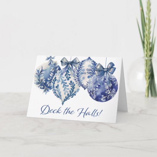 Blue Ornamenten Kerst Feest Uitnodiging (Voorkant)