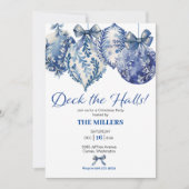 Blue Ornamenten Kerst Feest Uitnodiging (Voorkant)