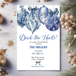 Blue Ornamenten Kerst Feest Uitnodiging