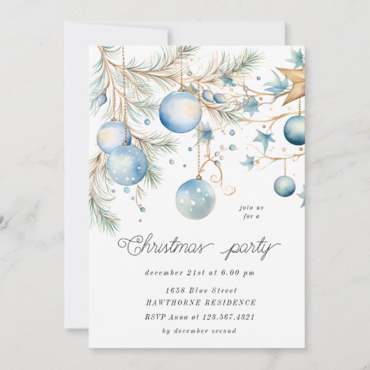 Blue Ornamenten kerstfeest Kaart (Voorkant)
