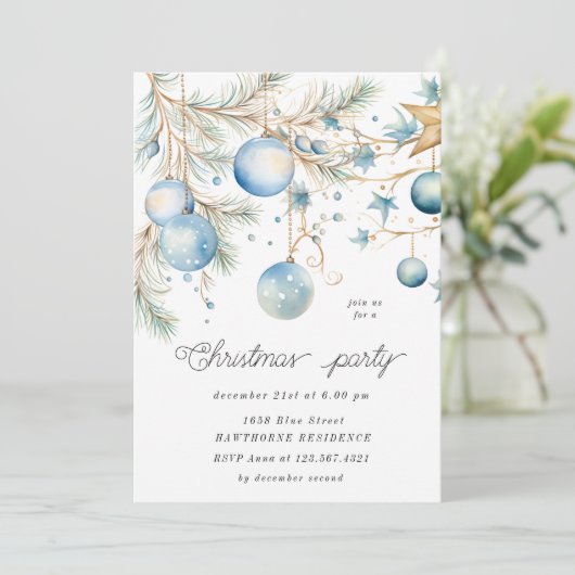 Blue Ornamenten kerstfeest Kaart (Staand voorkant)