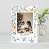 Blue Ornamenten Stars Foto Vakantie Kaart (Staand voorkant)