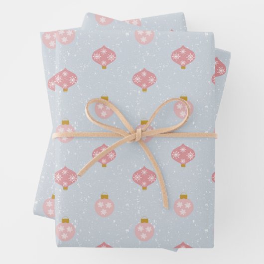 Blue Ornaments Wrapping Paper Flat Sheet Set of 3 (In situ)
