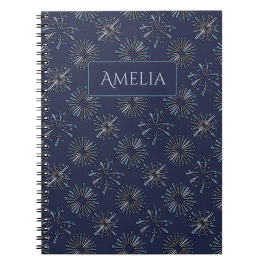 Blue Ornate Firework Pattern Personalised Elegant Notitieboek (Voorkant)