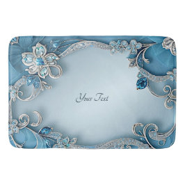 Blue Ornate Floral Bath Mat