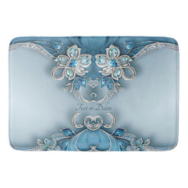 Blue Ornate Floral Bath Mat