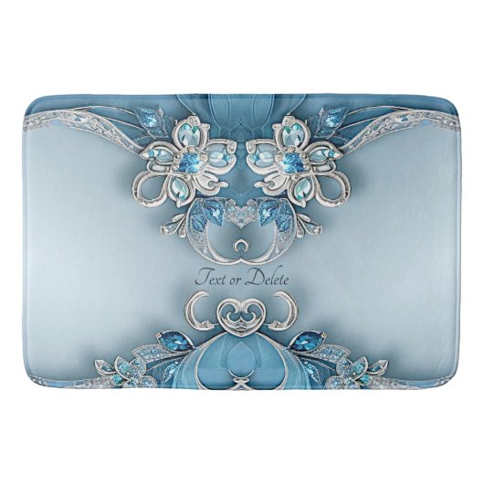 Blue Ornate Floral Bath Mat (Voorkant)