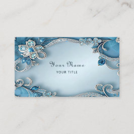 Blue Ornate Floral Business Card Visitekaartje