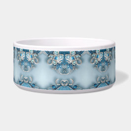 Blue Ornate Floral Ceramic Pet Bowl Voerbakje