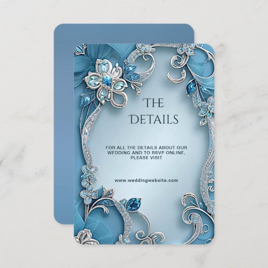 Blue Ornate Floral Detail Enclosure Card Informatiekaartje (Voorkant / Achterkant)