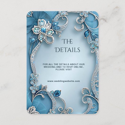 Blue Ornate Floral Detail Enclosure Card Informatiekaartje (Voorkant)