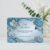 Blue Ornate Floral Detail Enclosure Card Informatiekaartje (Staand voorkant)