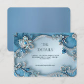 Blue Ornate Floral Detail Enclosure Card Informatiekaartje (Voorkant / Achterkant)