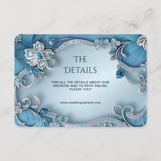 Blue Ornate Floral Detail Enclosure Card Informatiekaartje (Voorkant)