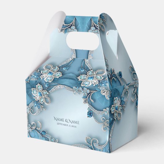 Blue Ornate Floral Favor Box Bedankdoosjes (Voorkant Zijde)