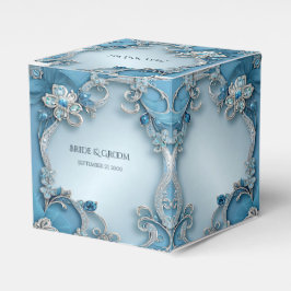 Blue Ornate Floral Favor Box Bedankdoosjes