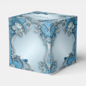 Blue Ornate Floral Favor Box Bedankdoosjes (Achterkant)
