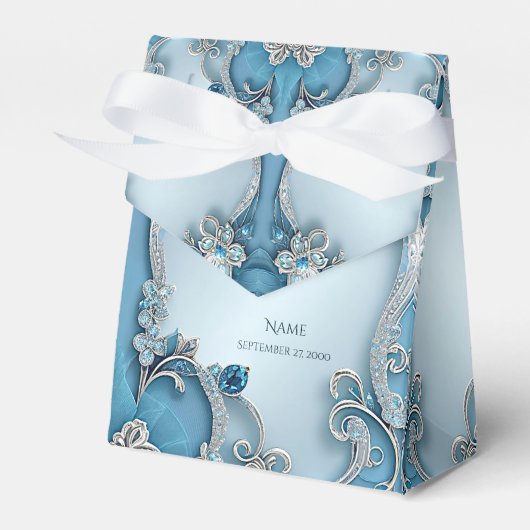 Blue Ornate Floral Favor Box Bedankdoosjes (Voorkant Zijde)