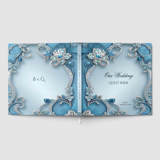 Blue Ornate Floral Guest Book Gastenboek (Volledig)