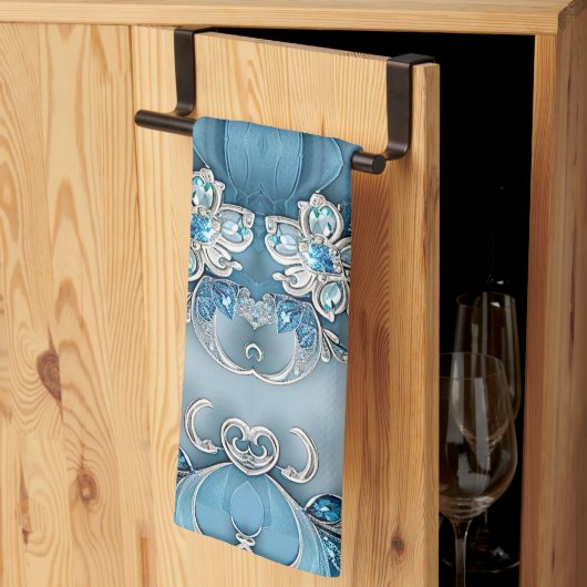 Blue Ornate Floral Kitchen Towel Theedoek (Derde Gevouwen)