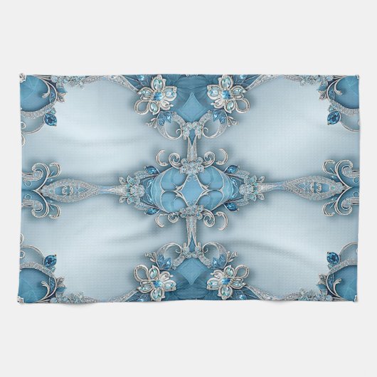 Blue Ornate Floral Kitchen Towel Theedoek (Horizontaal)