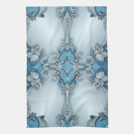 Blue Ornate Floral Kitchen Towel Theedoek (Verticaal)