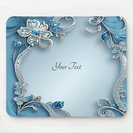 Blue Ornate Floral Mousepad Muismat (Voorkant)