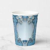 Blue Ornate Floral Paper cup Papieren Bekers (Rechts)